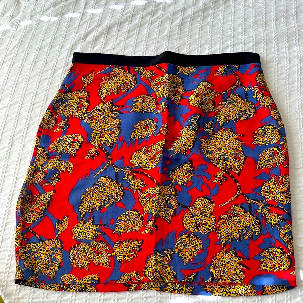 Topshop Red and Blue Patterned Mini Skirt